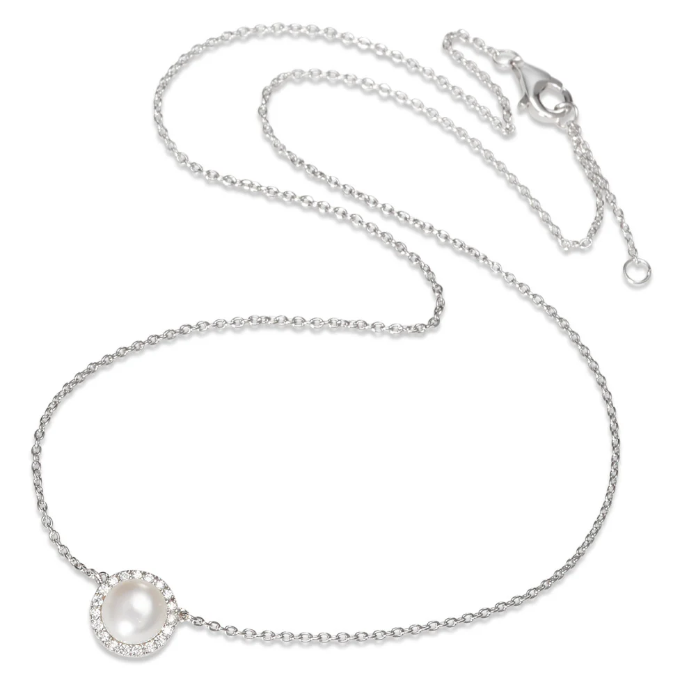 Collana Argento Zirconia rodiato Perla coltivata d'acqua dolce bianco, 6.5 mm 40-42 cm - Image 2