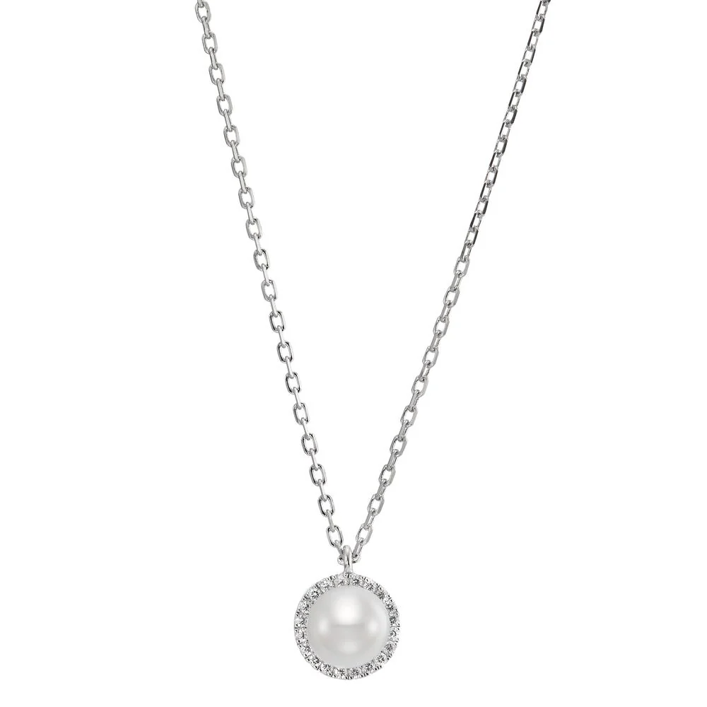 Collana Argento Zirconia rodiato Perla coltivata d'acqua dolce bianco, 6 mm 40-45 cm Ø7.5 mm