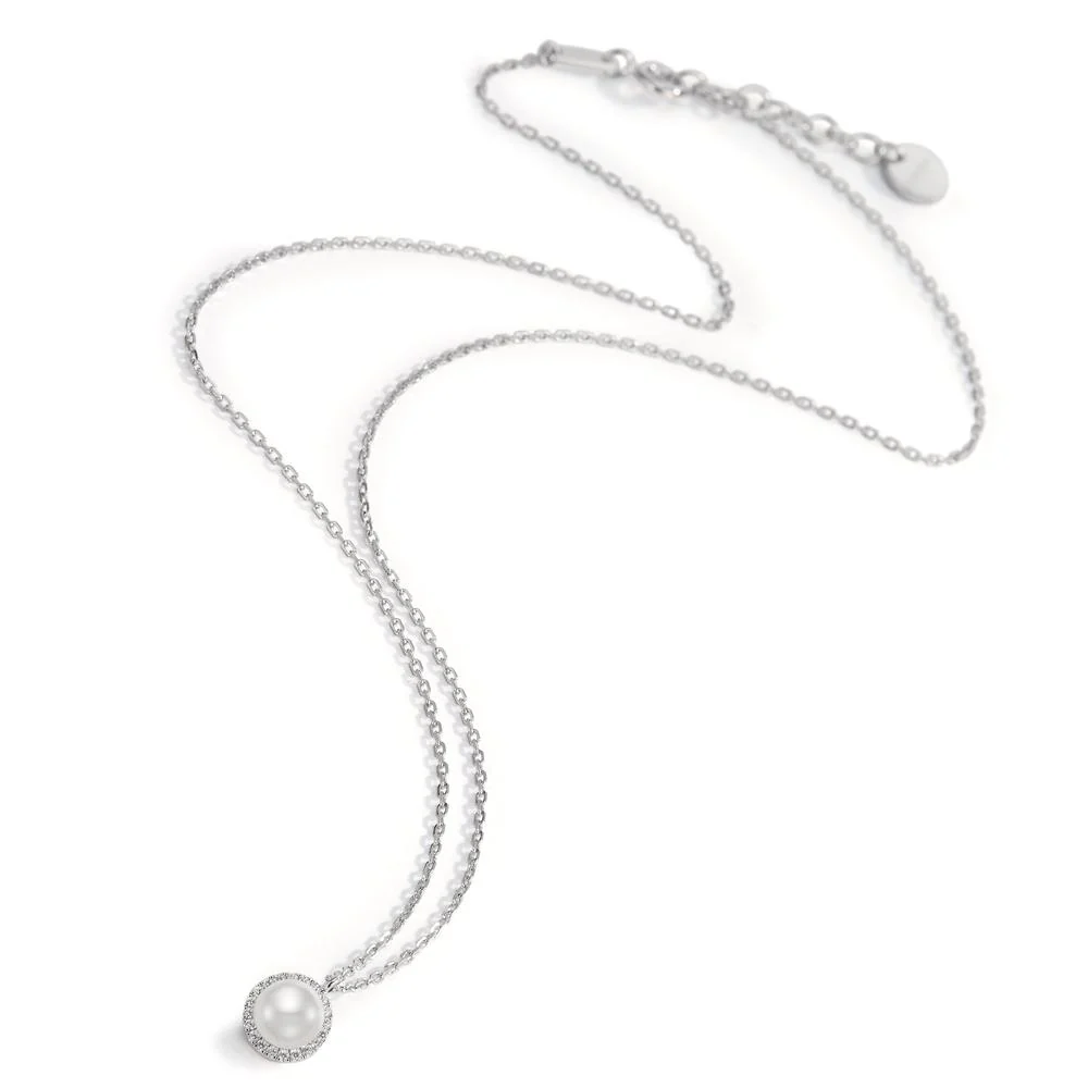 Collana Argento Zirconia rodiato Perla coltivata d'acqua dolce bianco, 6 mm 40-45 cm Ø7.5 mm - Image 3