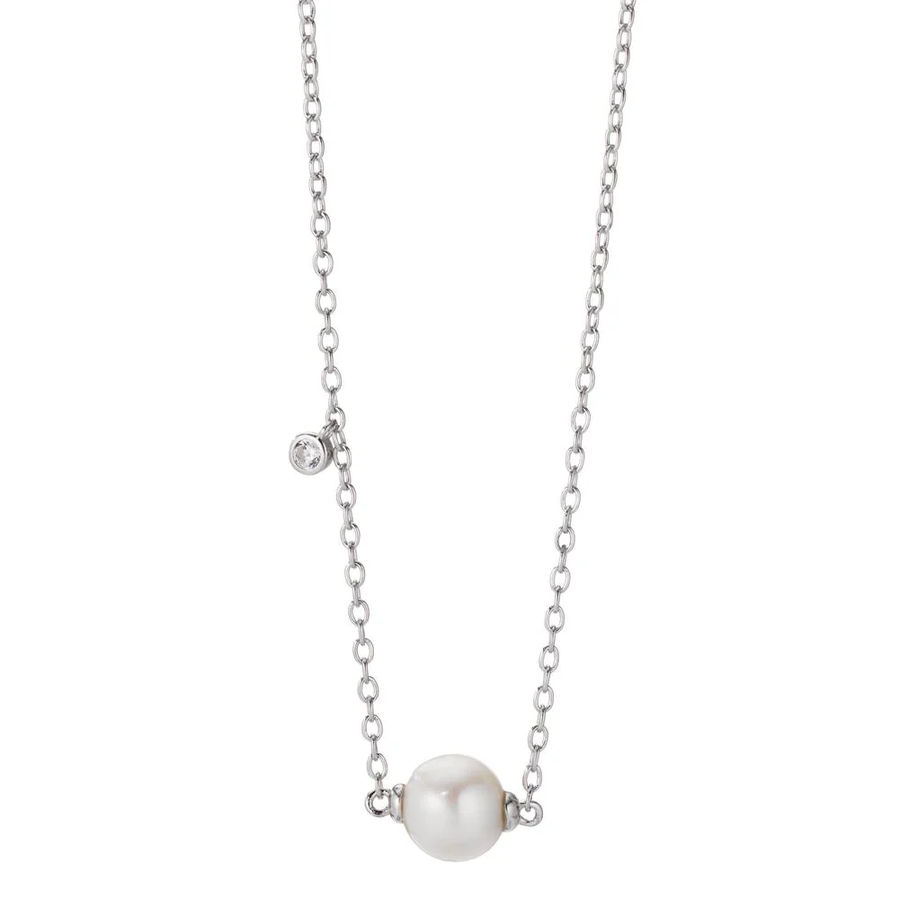 Collana Argento Zirconia rodiato Perla coltivata d'acqua dolce [Rund] 7.5-8 mm 40-45 cm