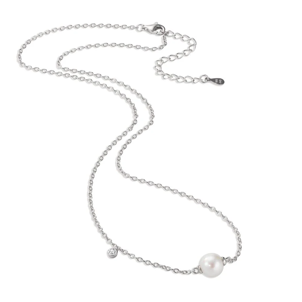 Collana Argento Zirconia rodiato Perla coltivata d'acqua dolce [Rund] 7.5-8 mm 40-45 cm - Image 2