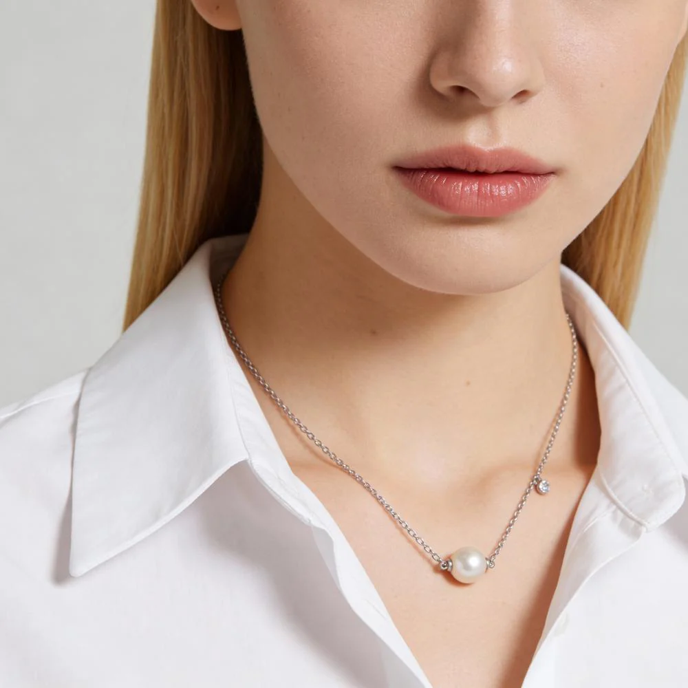 Collana Argento Zirconia rodiato Perla coltivata d'acqua dolce [Rund] 7.5-8 mm 40-45 cm - Image 3