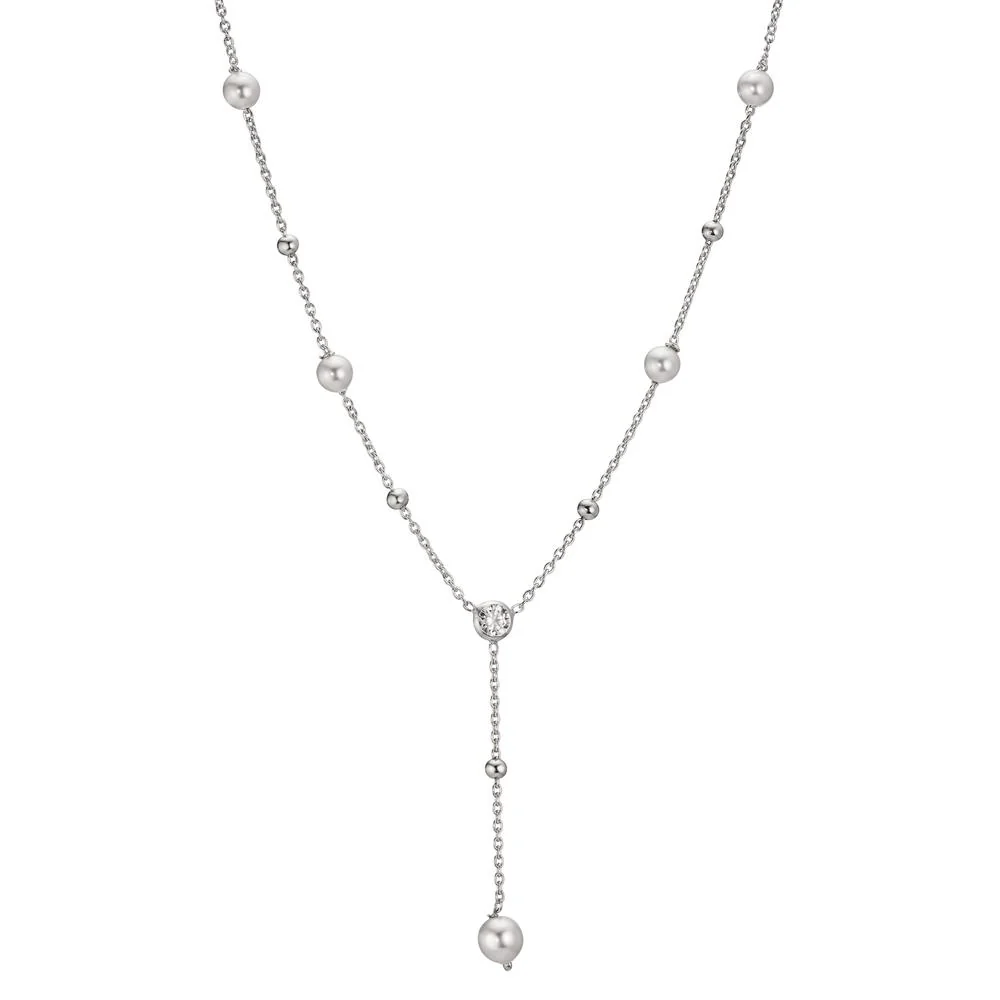 Collana Argento Zirconia rodiato [shining Pearls], 5 Perla 4-5 mm 40-44 cm