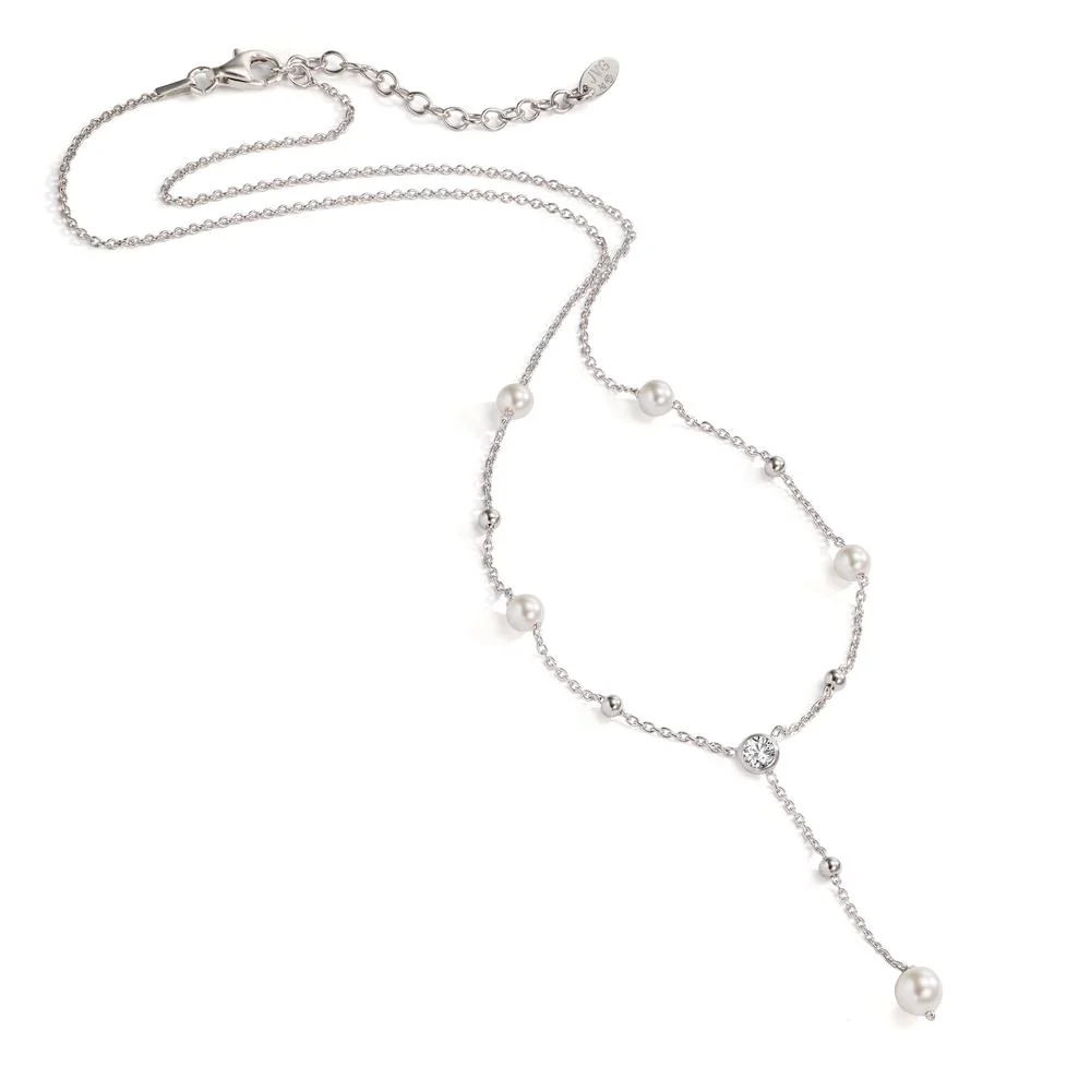 Collana Argento Zirconia rodiato [shining Pearls], 5 Perla 4-5 mm 40-44 cm - Image 2