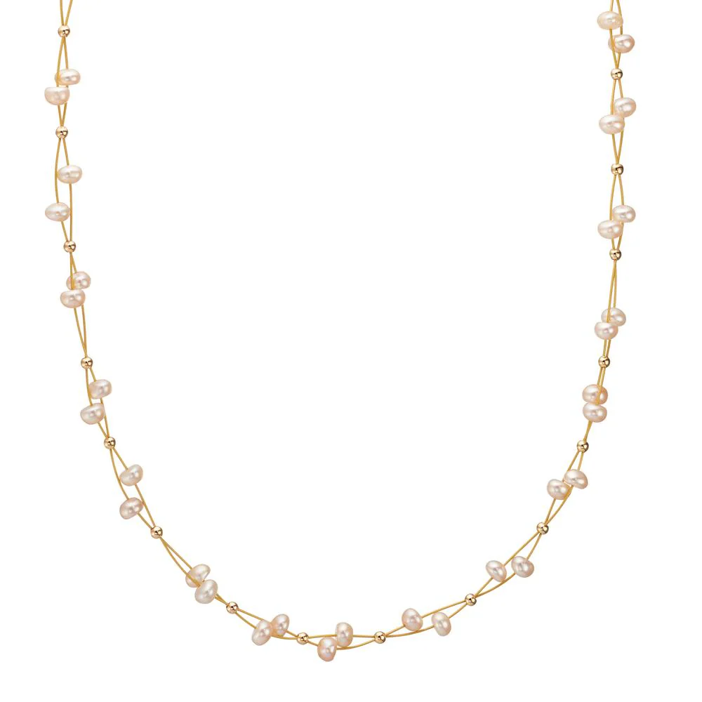 Collana giallo rivestimento IP Perla coltivata d'acqua dolce 3.5-4.5 mm 40-44 cm