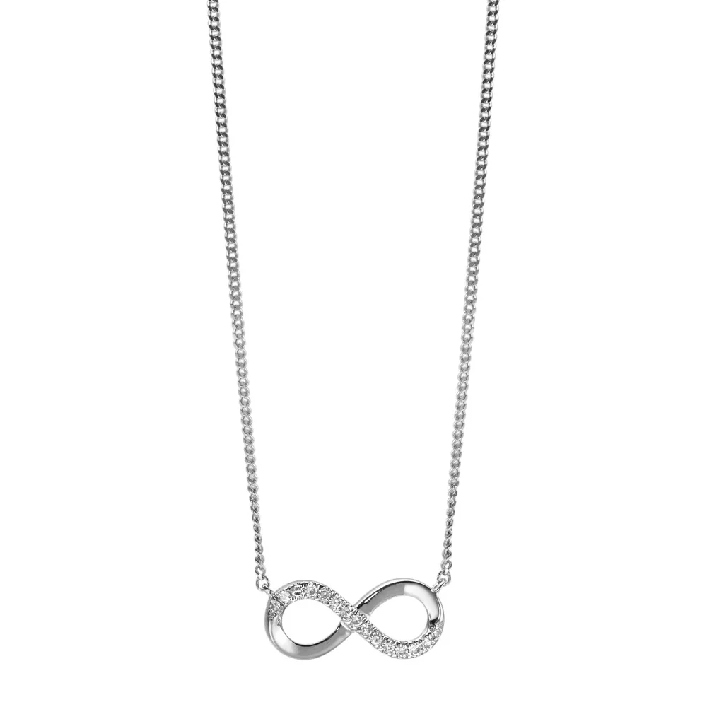 Collana Oro bianco 585/14 kt Diamante 0.035 ct, 15 pietra, w-si Infinito 42 cm