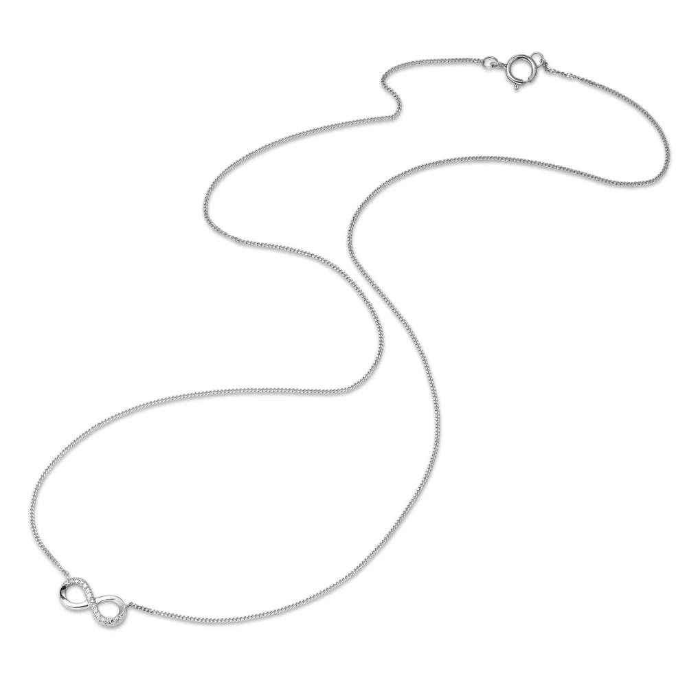 Collana Oro bianco 585/14 kt Diamante 0.035 ct, 15 pietra, w-si Infinito 42 cm - Image 2