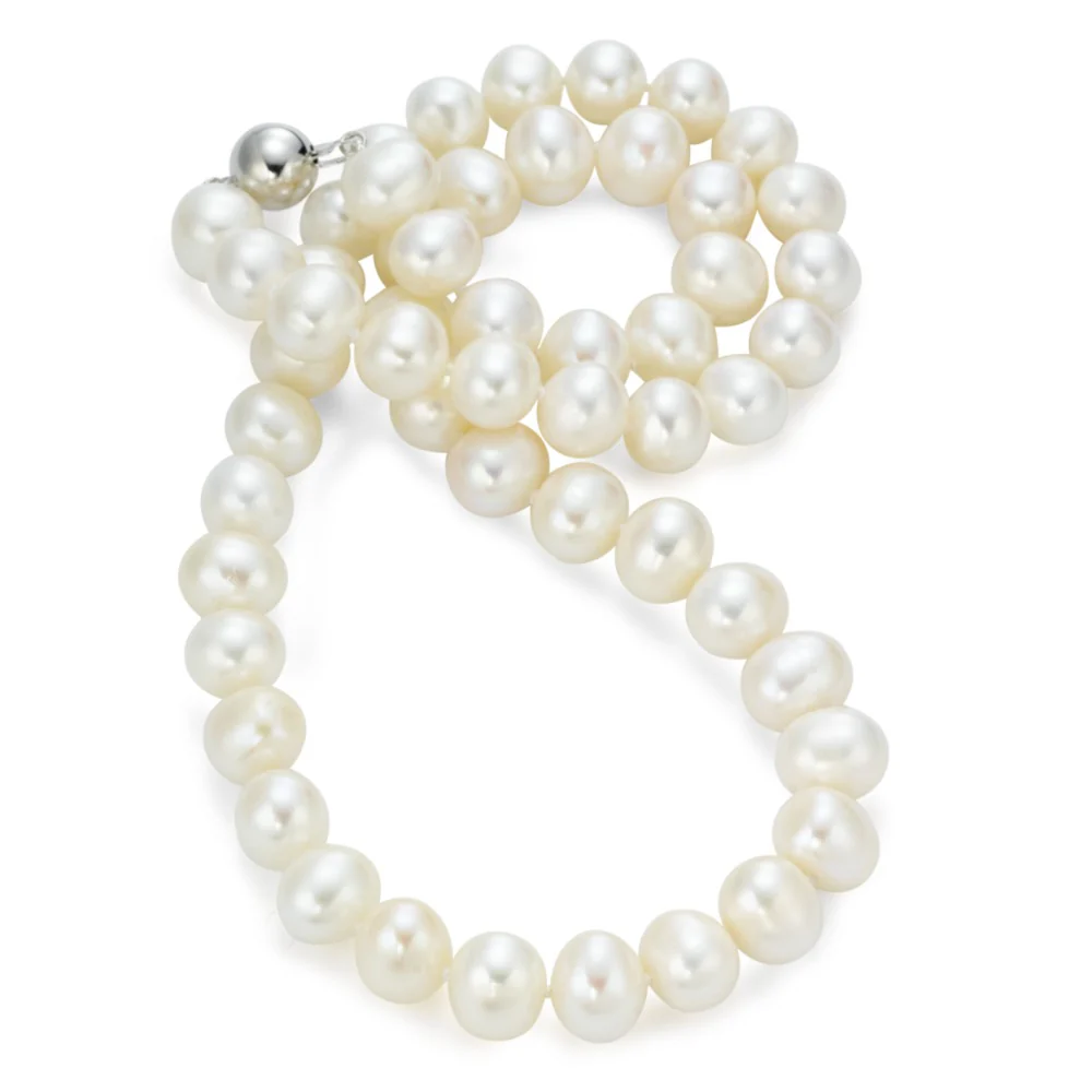 Collana Oro bianco 585/14 kt Perla coltivata d'acqua dolce bianco 7.5-8 mm 50 cm