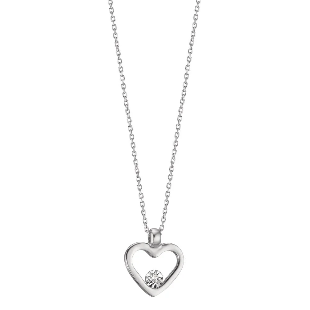 Collana Oro bianco 750/18 carati Diamante 0.008 ct, w-si Cuore 40-42 cm Ø9 mm