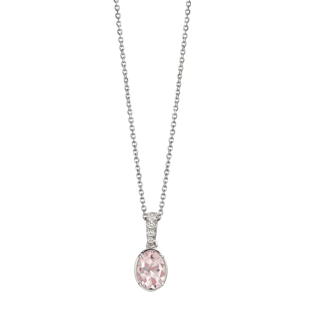 Collana Oro bianco 750/18 carati Diamante 0.04 ct, w-si, Morganite rosa, 0.65 ct 40-42 cm