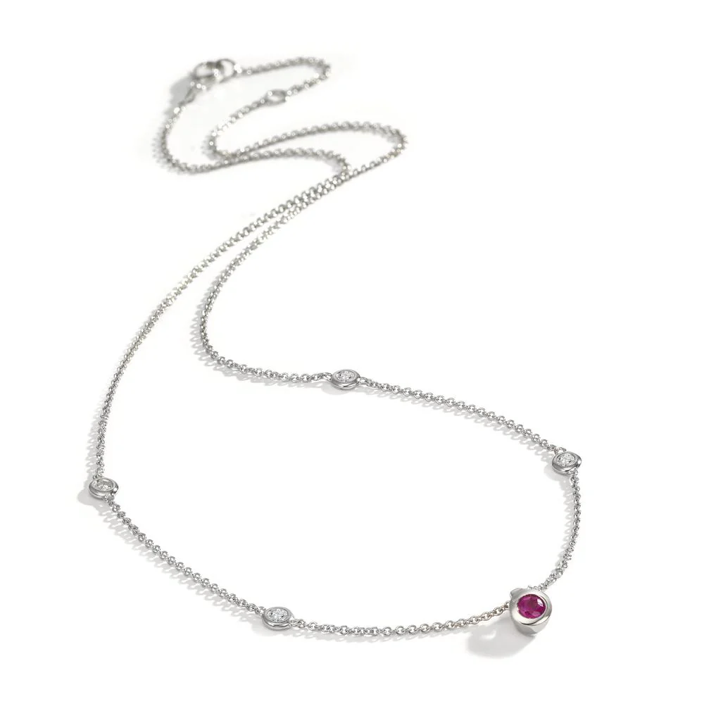 Collana Oro bianco 750/18 carati Diamante 0.14 ct, 4 pietra, w-si, Rubino 42-45 cm - Image 2