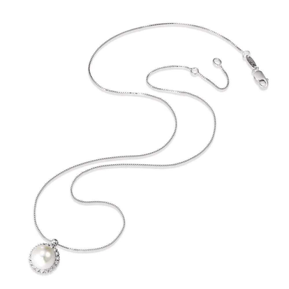 Collana Oro bianco 750/18 carati Diamante 0.18 ct, w-si Perla coltivata d'acqua dolce bianco, 8 mm 39-42 cm - Image 2
