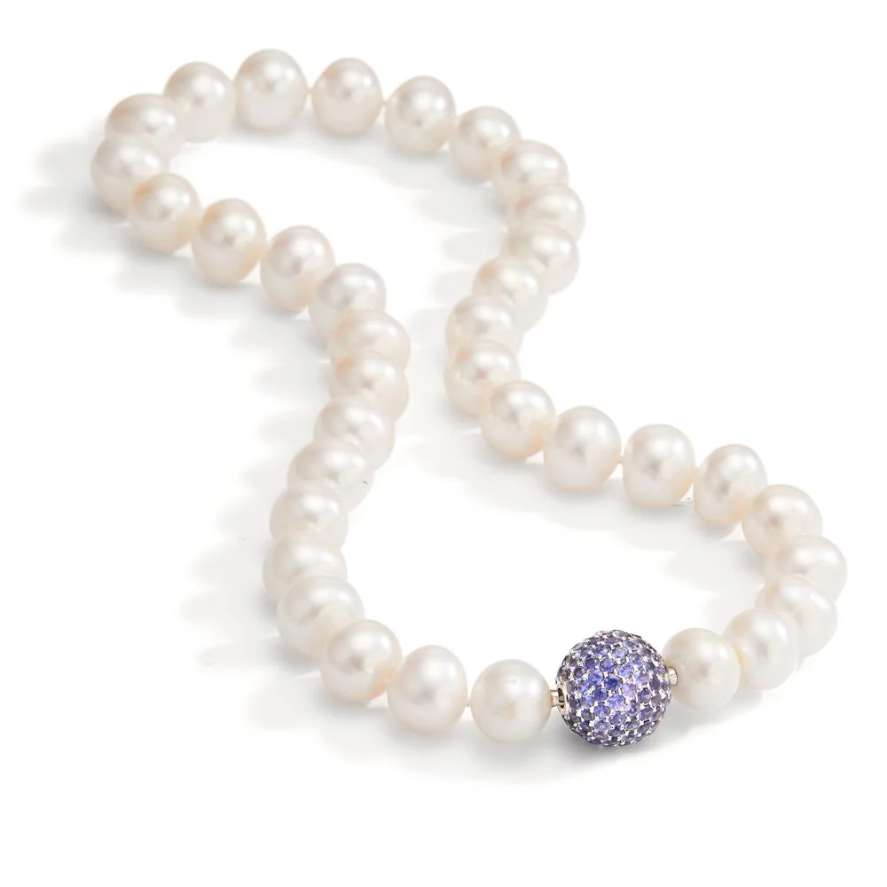 Collana Oro bianco 750/18 carati Iolite Viola, 142 pietra Perla coltivata d'acqua dolce 12-13 mm 44 cm - Image 2