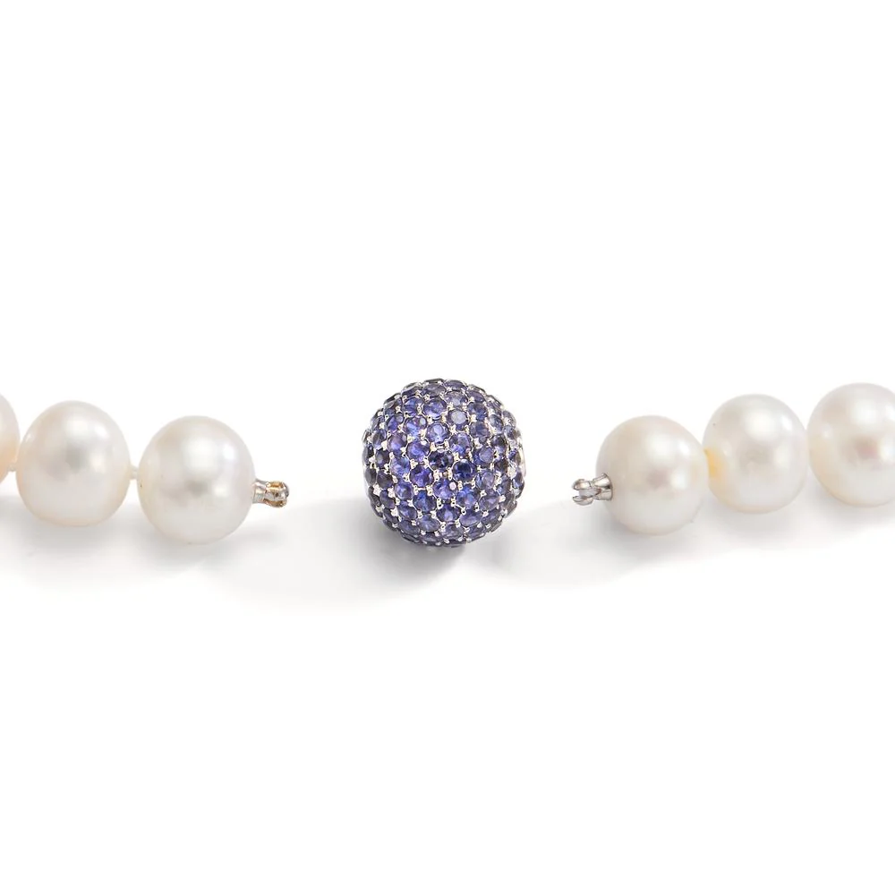 Collana Oro bianco 750/18 carati Iolite Viola, 142 pietra Perla coltivata d'acqua dolce 12-13 mm 44 cm - Image 3