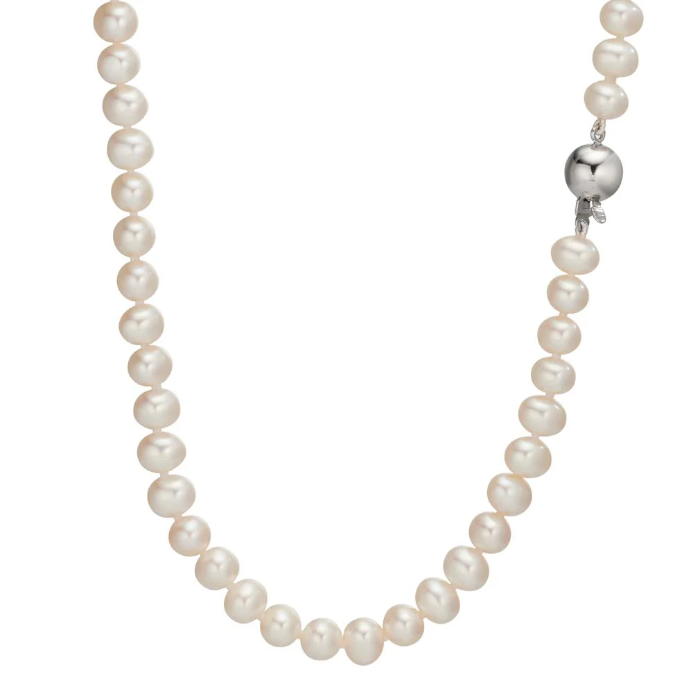 Collana Oro bianco 750/18 carati Perla coltivata d'acqua dolce 5-6 mm 50 cm