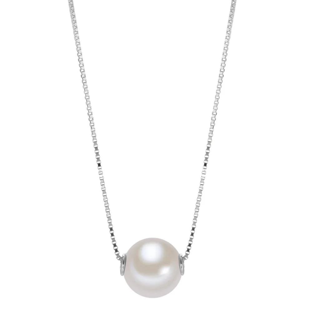 Collana Oro bianco 750/18 carati Perla coltivata d'acqua dolce bianco, 6.5 mm 42 cm