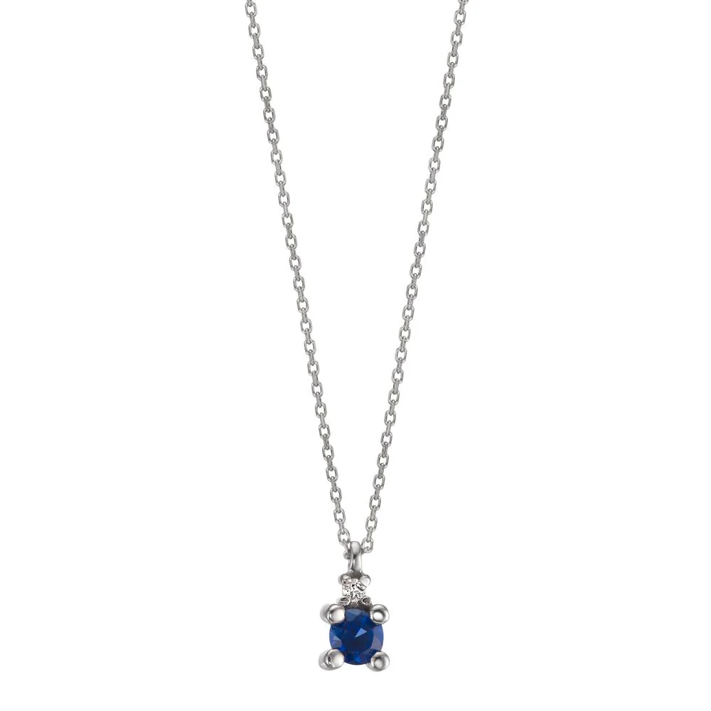 Collana Oro bianco 750/18 carati Zaffiro blu, Diamante bianco, 0.01 ct, w-si 40-42 cm Ø3.5 mm