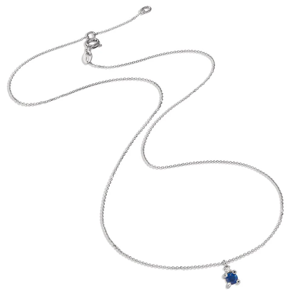 Collana Oro bianco 750/18 carati Zaffiro blu, Diamante bianco, 0.01 ct, w-si 40-42 cm Ø3.5 mm - Image 2