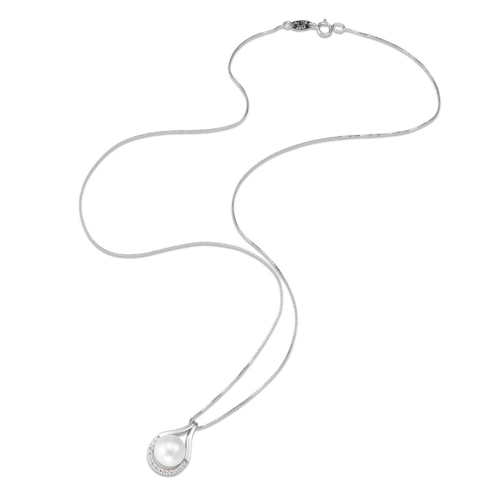 Collana Oro bianco 750/18 carati Zirconia 13 pietra Perla coltivata d'acqua dolce bianco, 7.5 mm 42 cm - Image 2