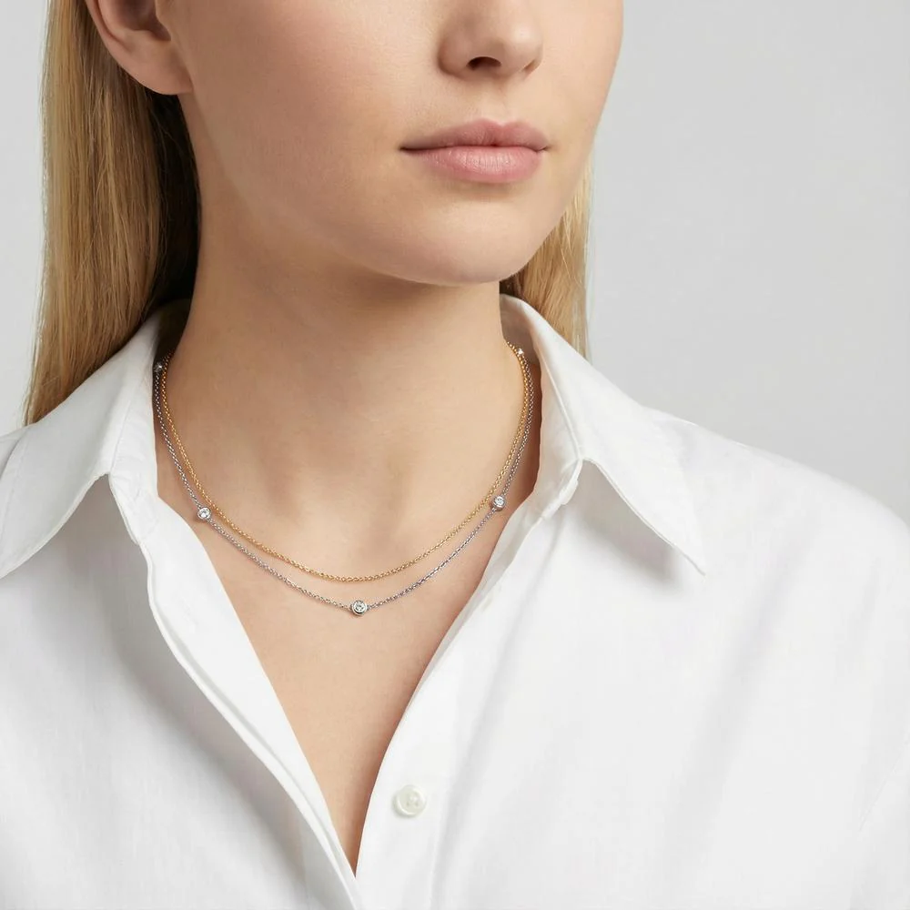 Collana Oro giallo 375/9K, Oro bianco 375/9K Zirconia 5 pietra 42-45 cm - Image 3