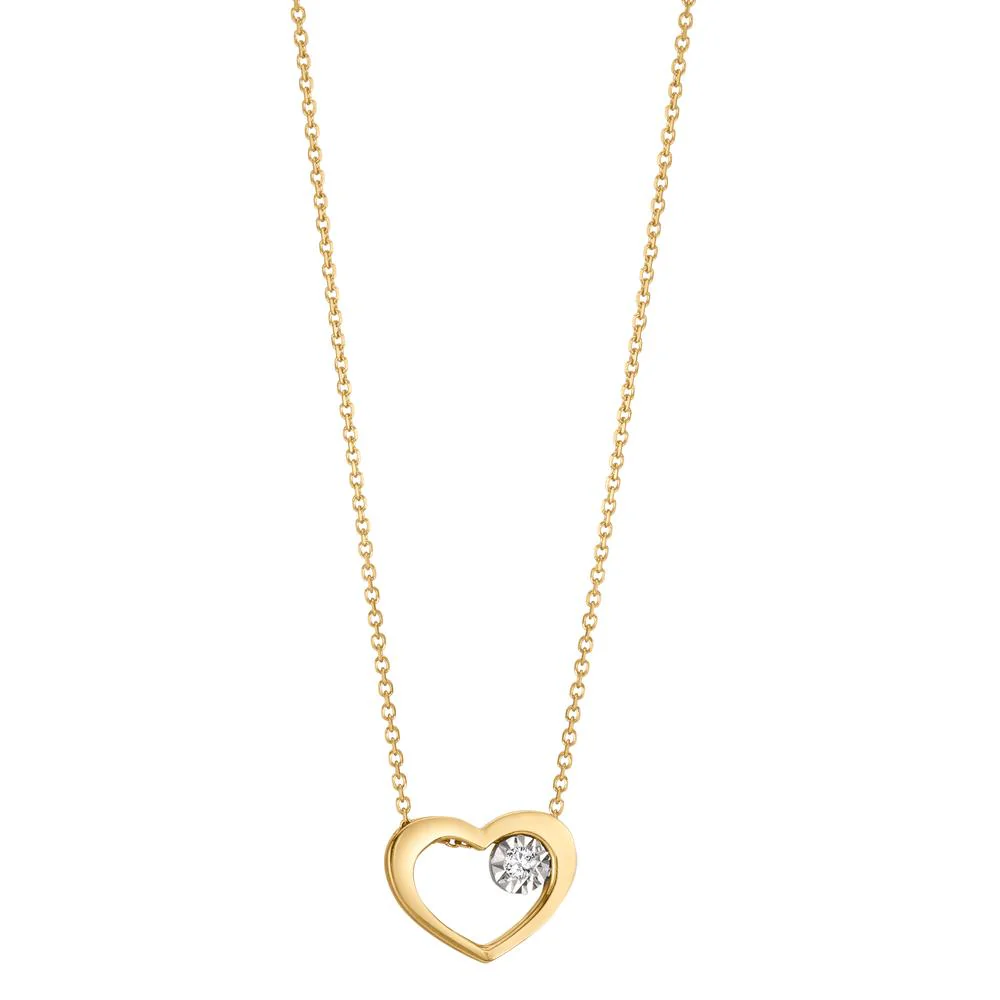 Collana Oro giallo 750/18 carati Diamante 0.015 ct, w-si Cuore 40-42 cm Ø9 mm
