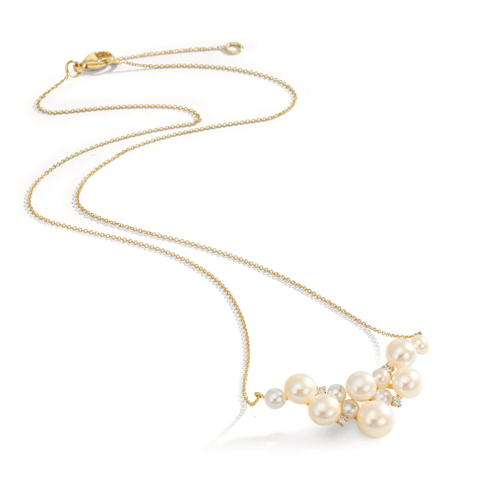 Collana Oro giallo 750/18 carati Diamante 0.08 ct, 4 pietra, w-si Perla coltivata d'acqua dolce, 12 Perla 3.5-6.5 mm 42-45 cm - Image 2