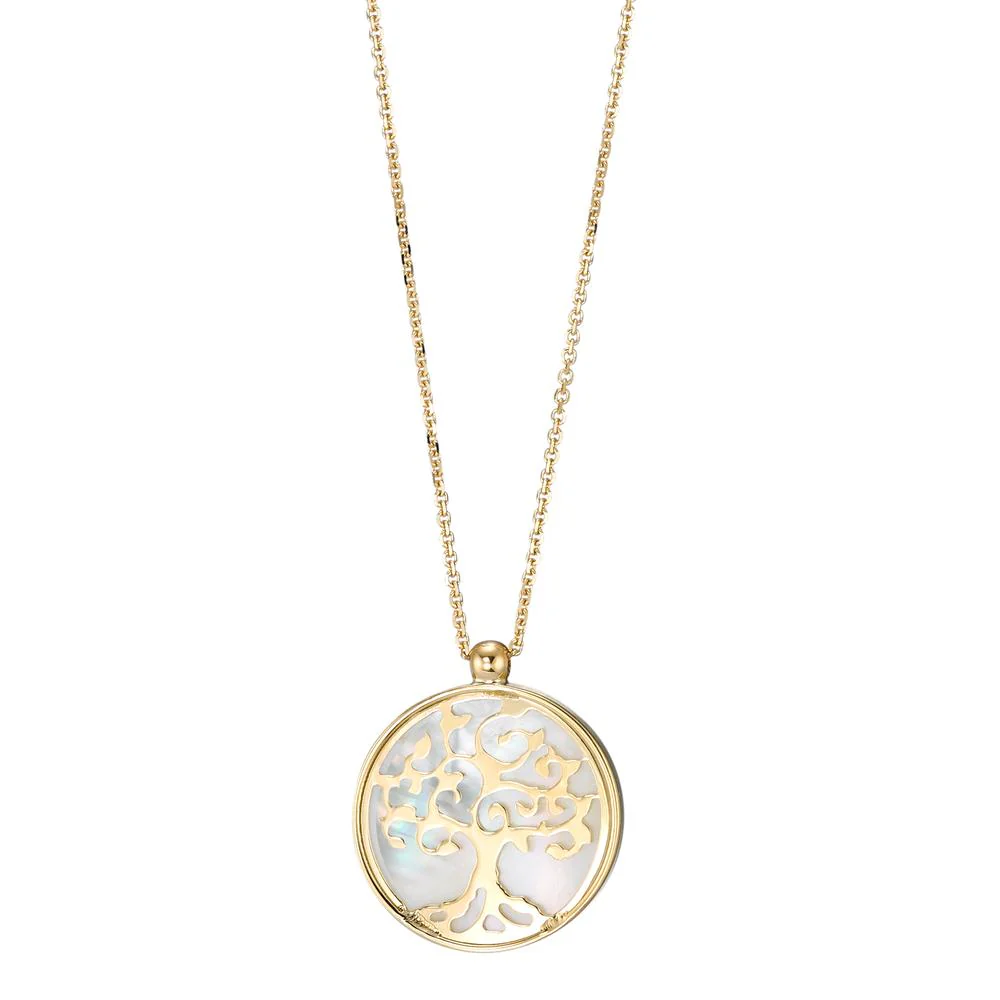 Collana Oro giallo 750/18 carati Madreperla bianco Albero della vita 42 cm Ø14 mm