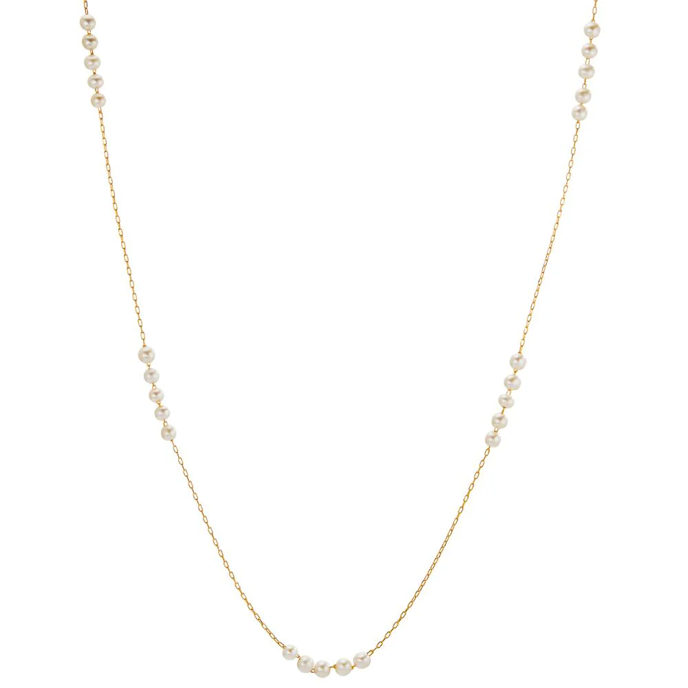 Collana Oro giallo 750/18 carati Perla coltivata d'acqua dolce bianco, 25 Perla, 3.5 mm 40-42 cm