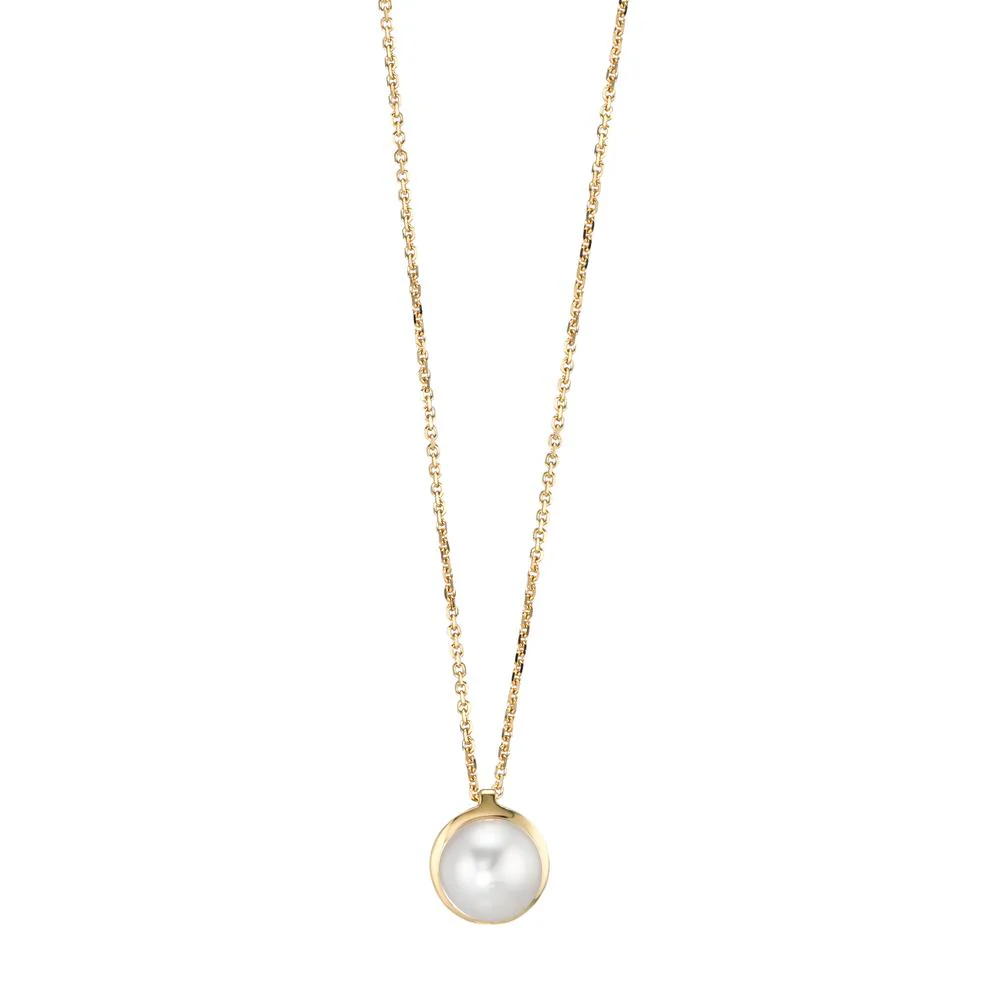 Collana Oro giallo 750/18 carati Perla coltivata d'acqua dolce bianco, 5.5 mm 42 cm