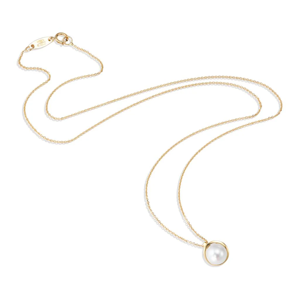 Collana Oro giallo 750/18 carati Perla coltivata d'acqua dolce bianco, 5.5 mm 42 cm - Image 3