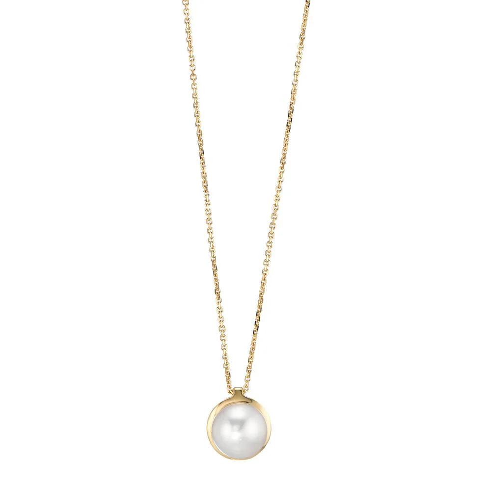 Collana Oro giallo 750/18 carati Perla coltivata d'acqua dolce bianco, 6.5 mm 42 cm