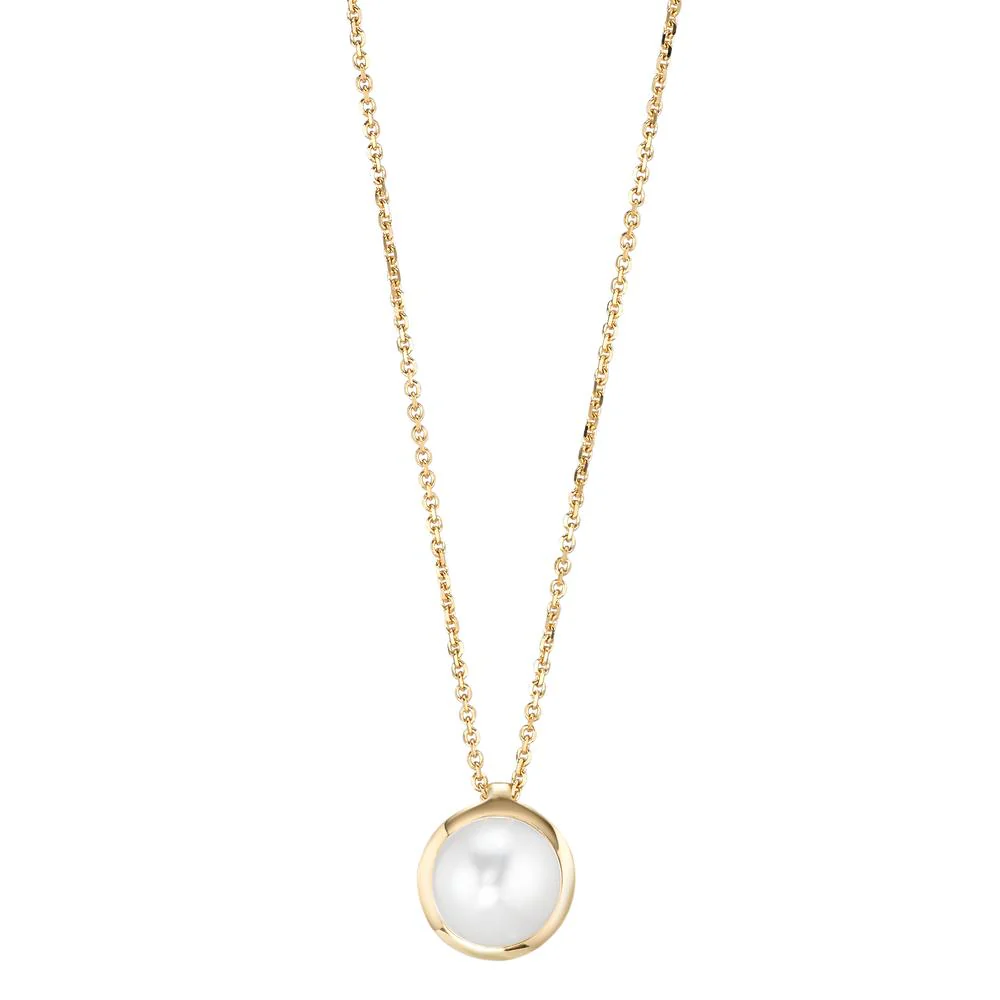 Collana Oro giallo 750/18 carati Perla coltivata d'acqua dolce bianco, 7.5 mm 42 cm
