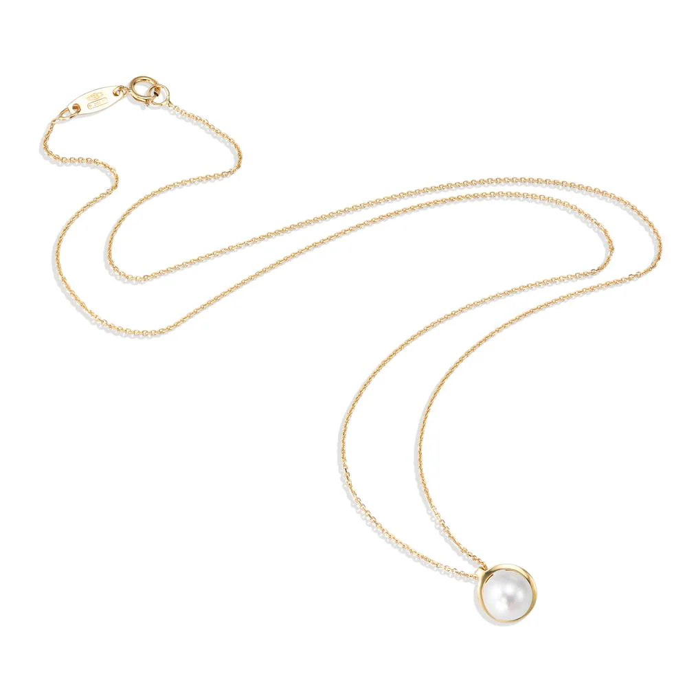 Collana Oro giallo 750/18 carati Perla coltivata d'acqua dolce bianco, 7.5 mm 42 cm - Image 4