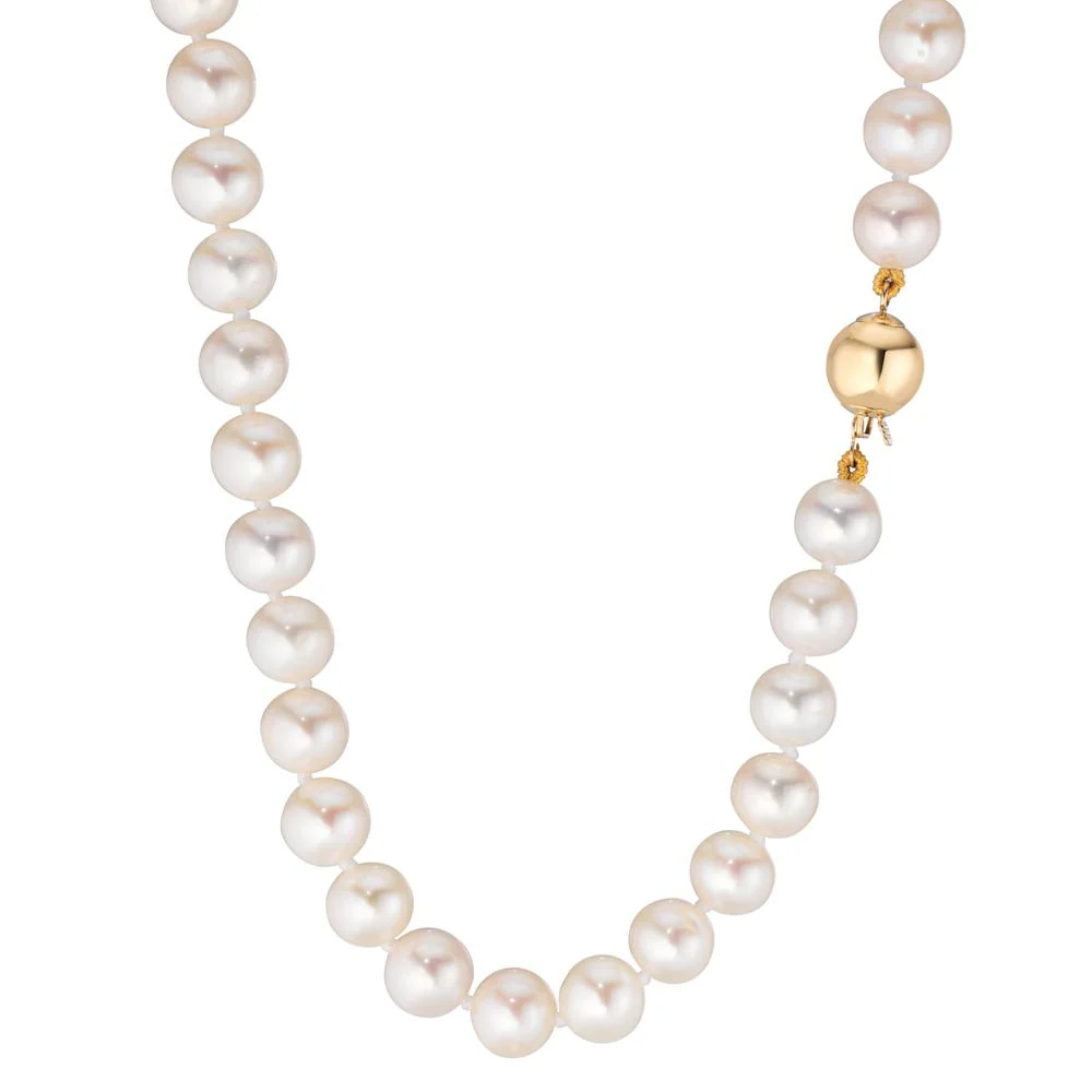 Collana Oro giallo 750/18 carati Perla coltivata d'acqua dolce bianco 7-8 mm 45 cm