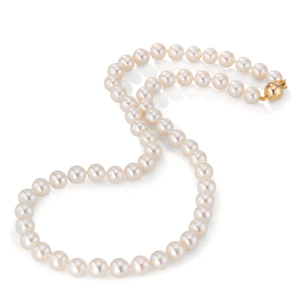 Collana Oro giallo 750/18 carati Perla coltivata d'acqua dolce bianco 7-8 mm 45 cm - Image 3