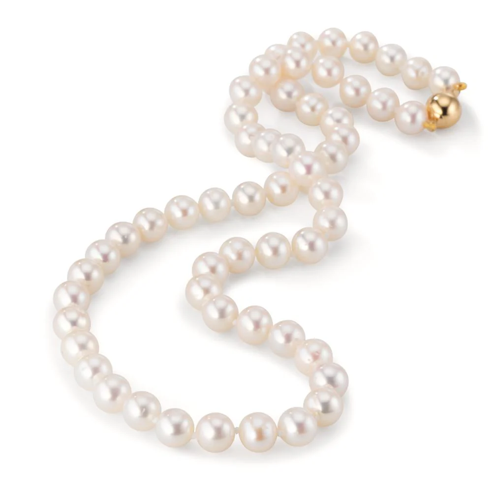 Collana Oro giallo 750/18 carati Perla coltivata d'acqua dolce bianco 7-8 mm 45 cm - Image 4