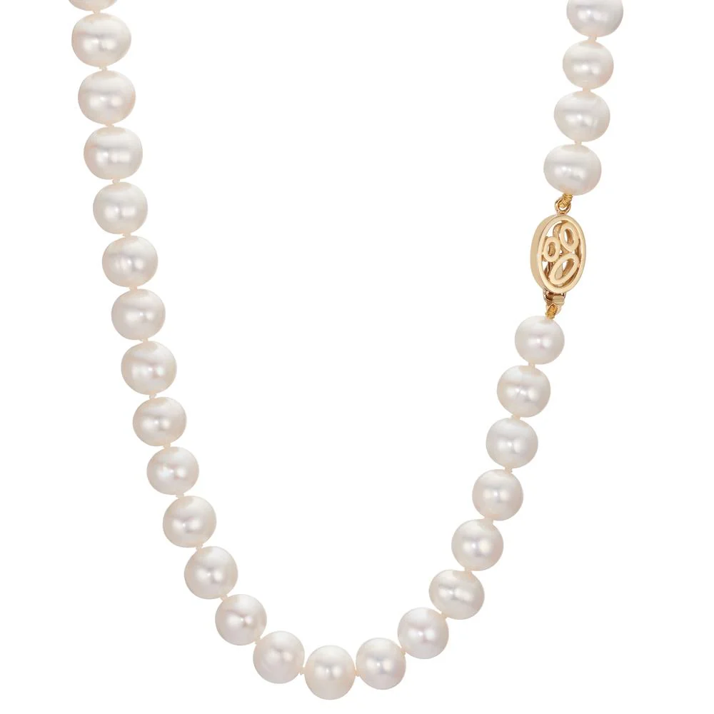 Collana Oro giallo 750/18 carati Perla coltivata d'acqua dolce bianco 8-8.5 mm 45 cm