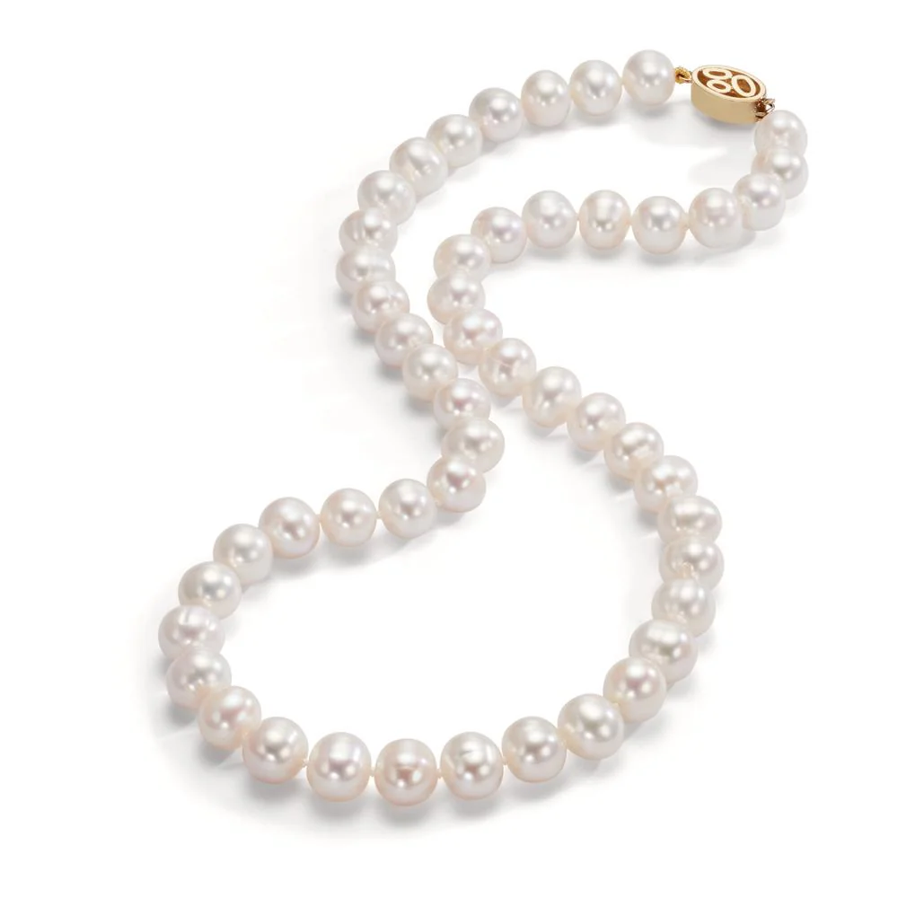 Collana Oro giallo 750/18 carati Perla coltivata d'acqua dolce bianco 8-8.5 mm 45 cm - Image 2