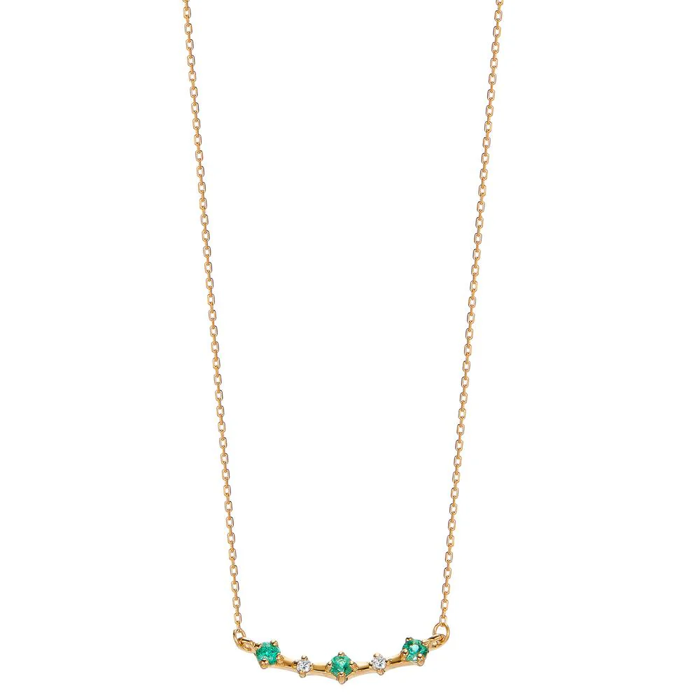 Collana Oro giallo 750/18 carati Smeraldo 0.105 ct, 3 pietra, Diamante 0.016 ct, 2 pietra, [Brillant], w-si 43 cm