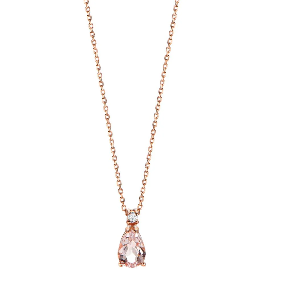 Collana Oro rosso 750/18 carati Morganite 0.45 ct, 2 pietra, Diamante 0.016 ct, w-si 40-42 cm