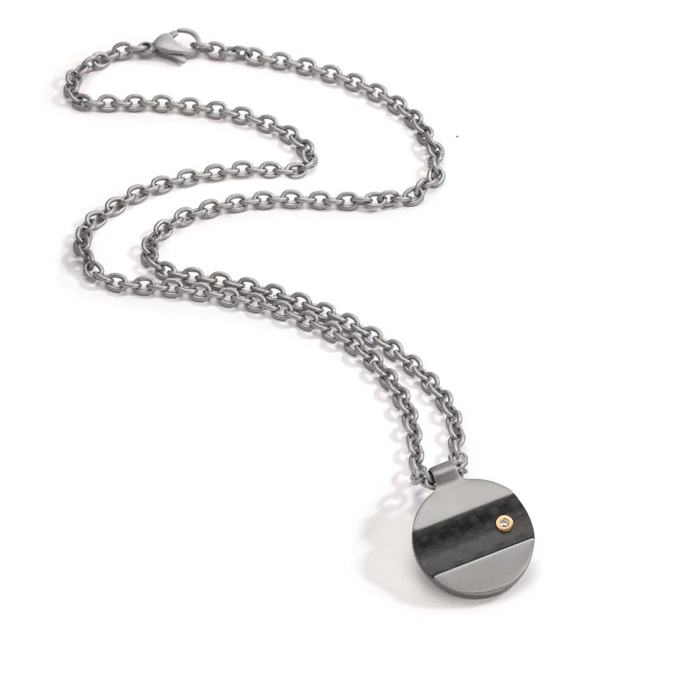 Collana Titanio, Carbonio, Oro giallo 750/18 carati Diamante 0.02 ct, w-si 55 cm - Image 3
