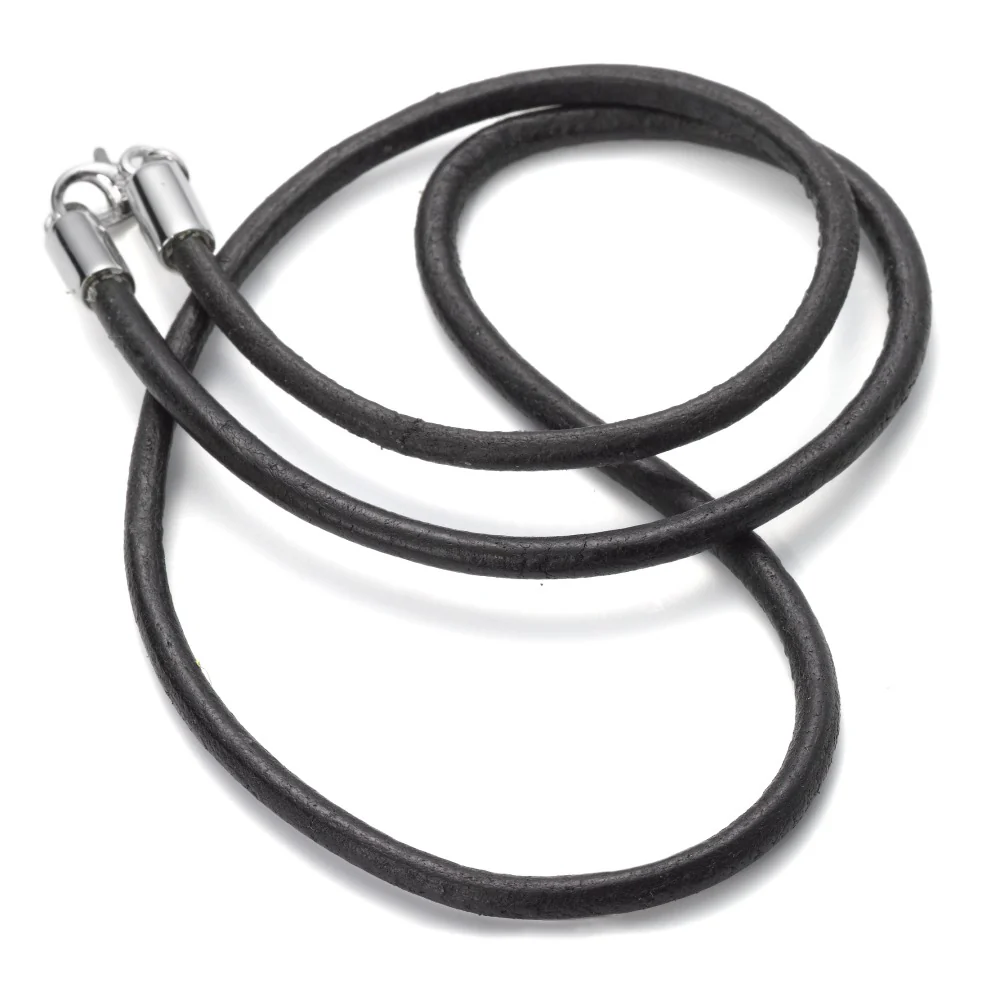 Collare Pelle, Argento rodiato 45 cm Ø3 mm
