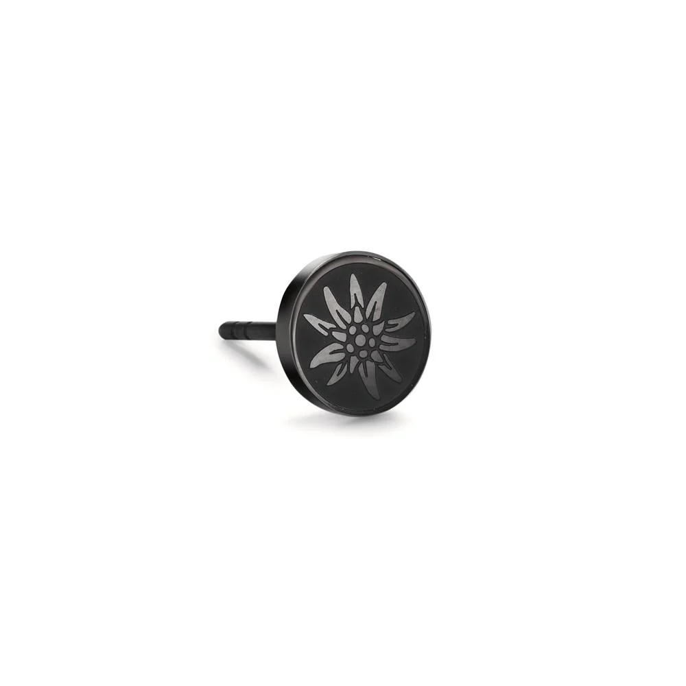 Orecchini a bottone 1 pz Acciaio inossidabile nero rivestimento IP Stella alpina Ø8 mm