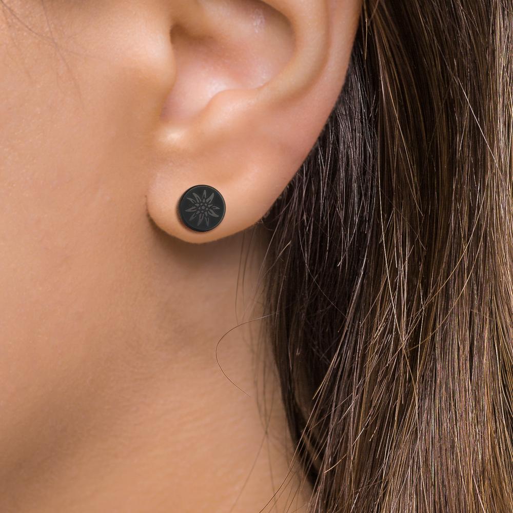 Orecchini a bottone 1 pz Acciaio inossidabile nero rivestimento IP Stella alpina Ø8 mm - Image 3