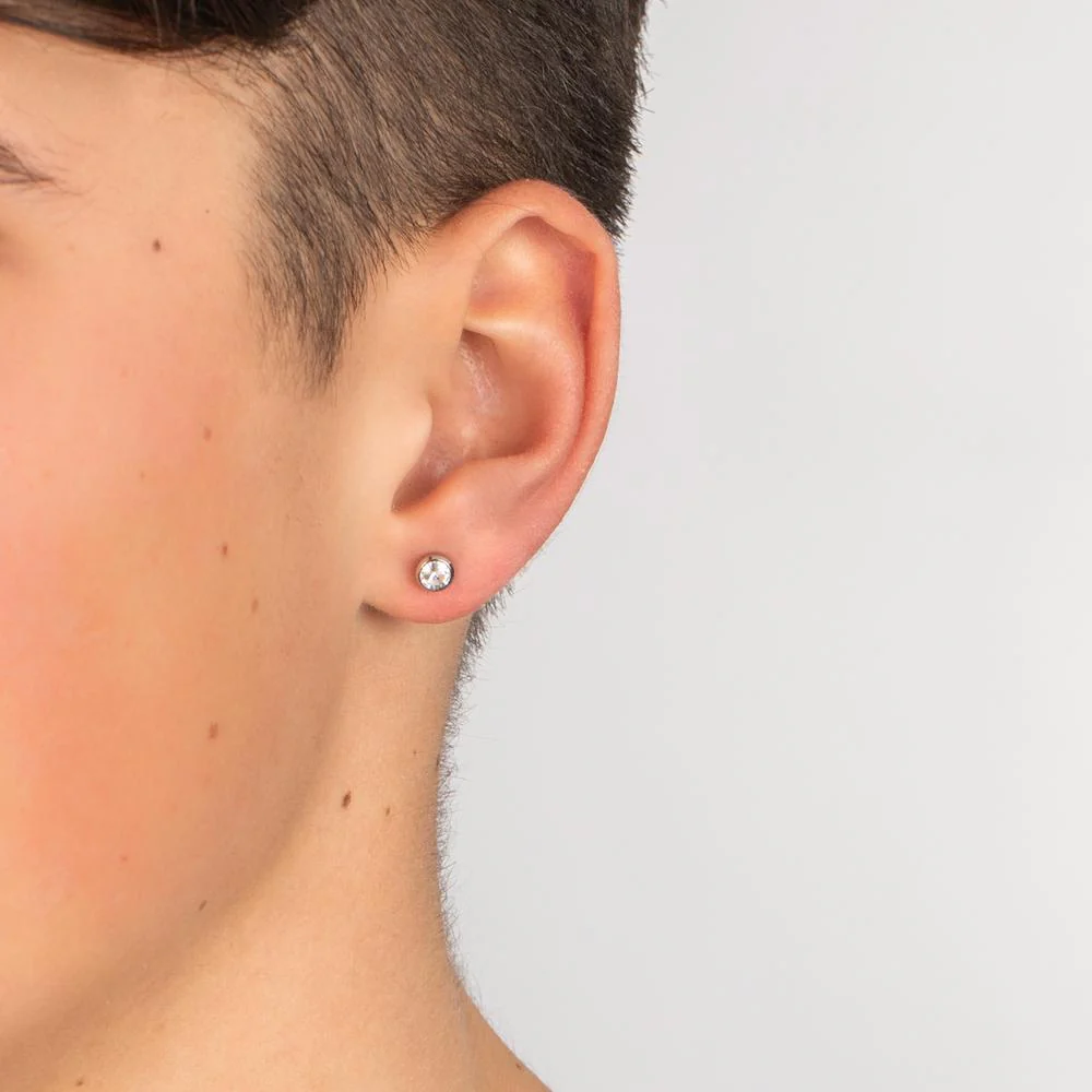 Orecchini a bottone 1 pz Acciaio inossidabile Zirconia Ø5.5 mm - Image 2