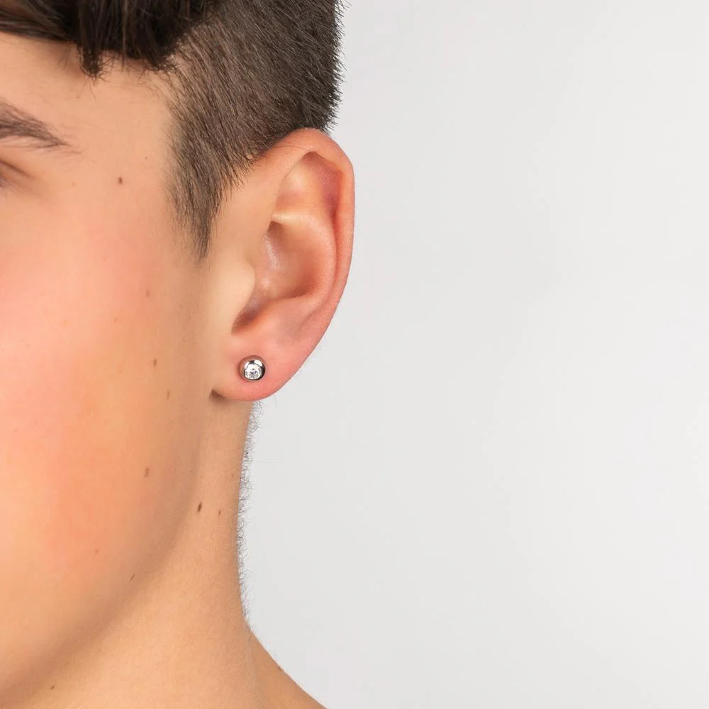 Orecchini a bottone 1 pz Argento Zirconia rodiato Ø6 mm - Image 2