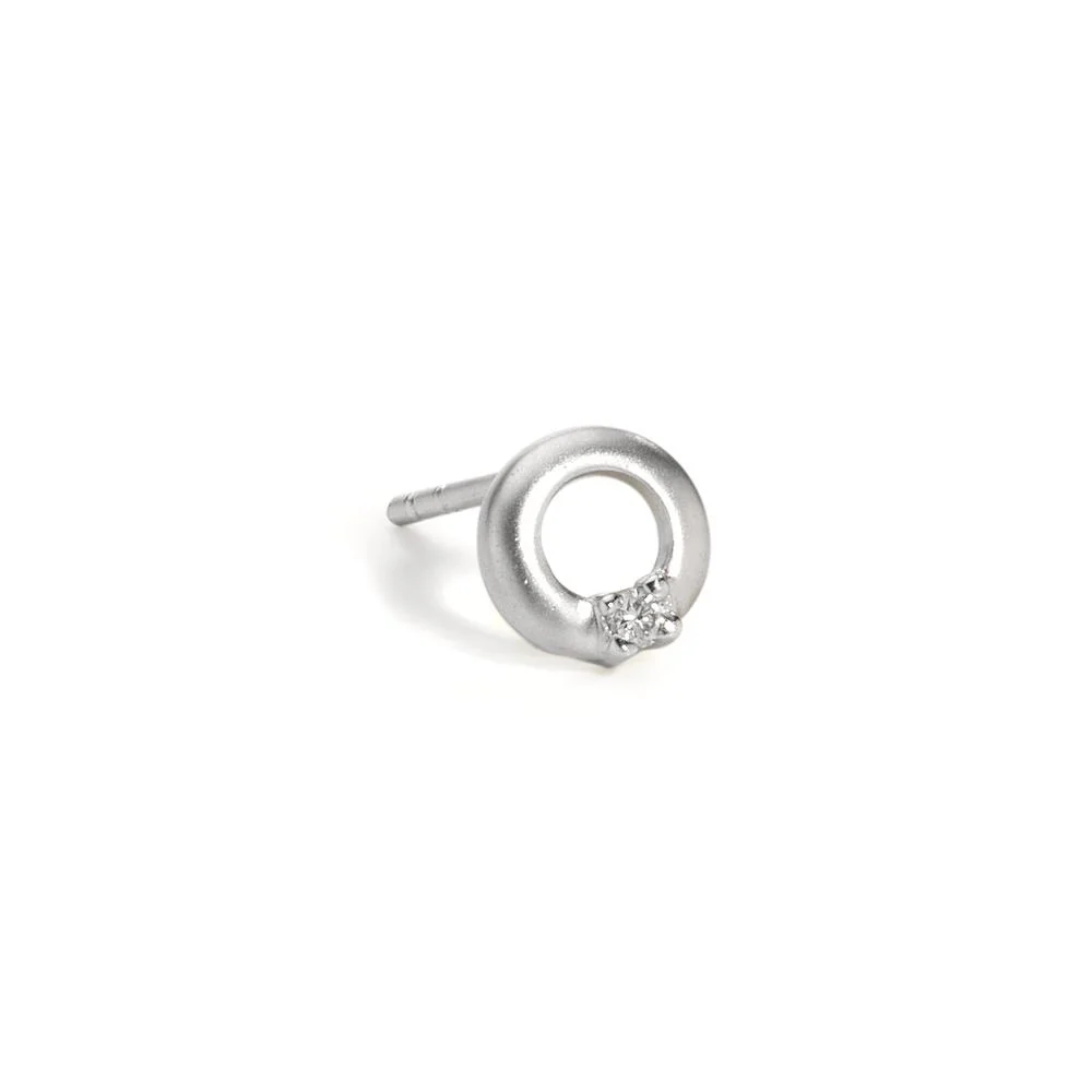 Orecchini a bottone 1 pz Oro bianco 750/18 carati Diamante 0.013 ct, w-si Ø5.5 mm