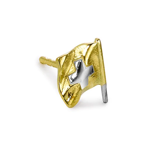 Orecchini a bottone 1 pz Oro giallo 750/18 carati Bandiera svizzera