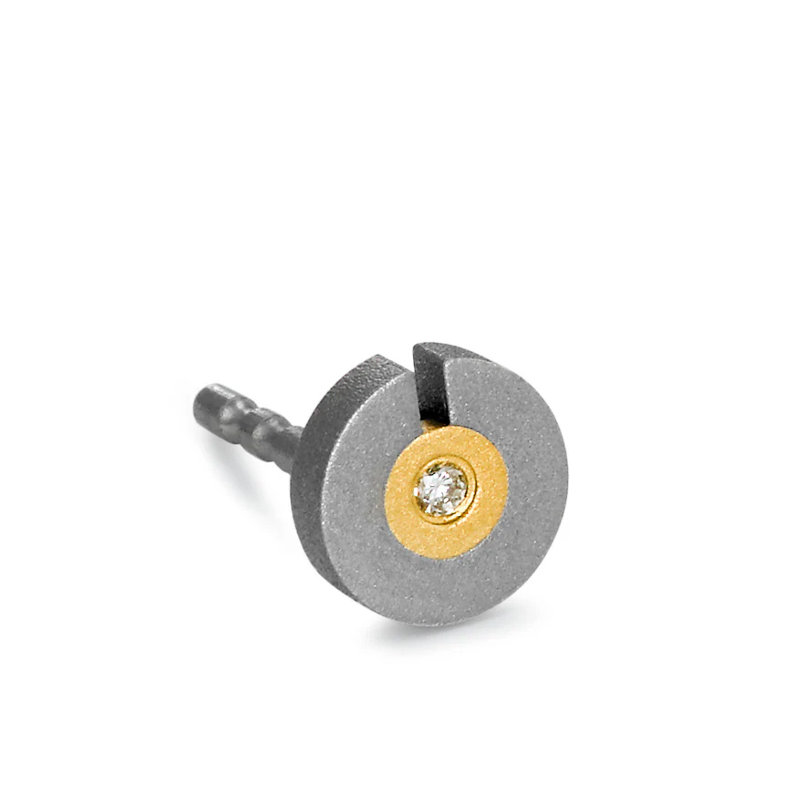 Orecchini a bottone 1 pz Titanio, Oro giallo 750/18 carati Diamante 0.01 ct, w-si Ø5.5 mm