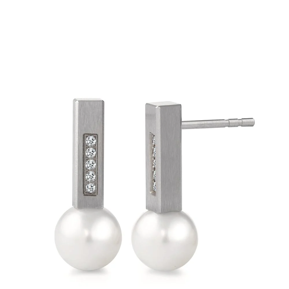 Orecchini a bottone Acciaio inossidabile Diamante 0.08 ct, 10 pietra, tw-si